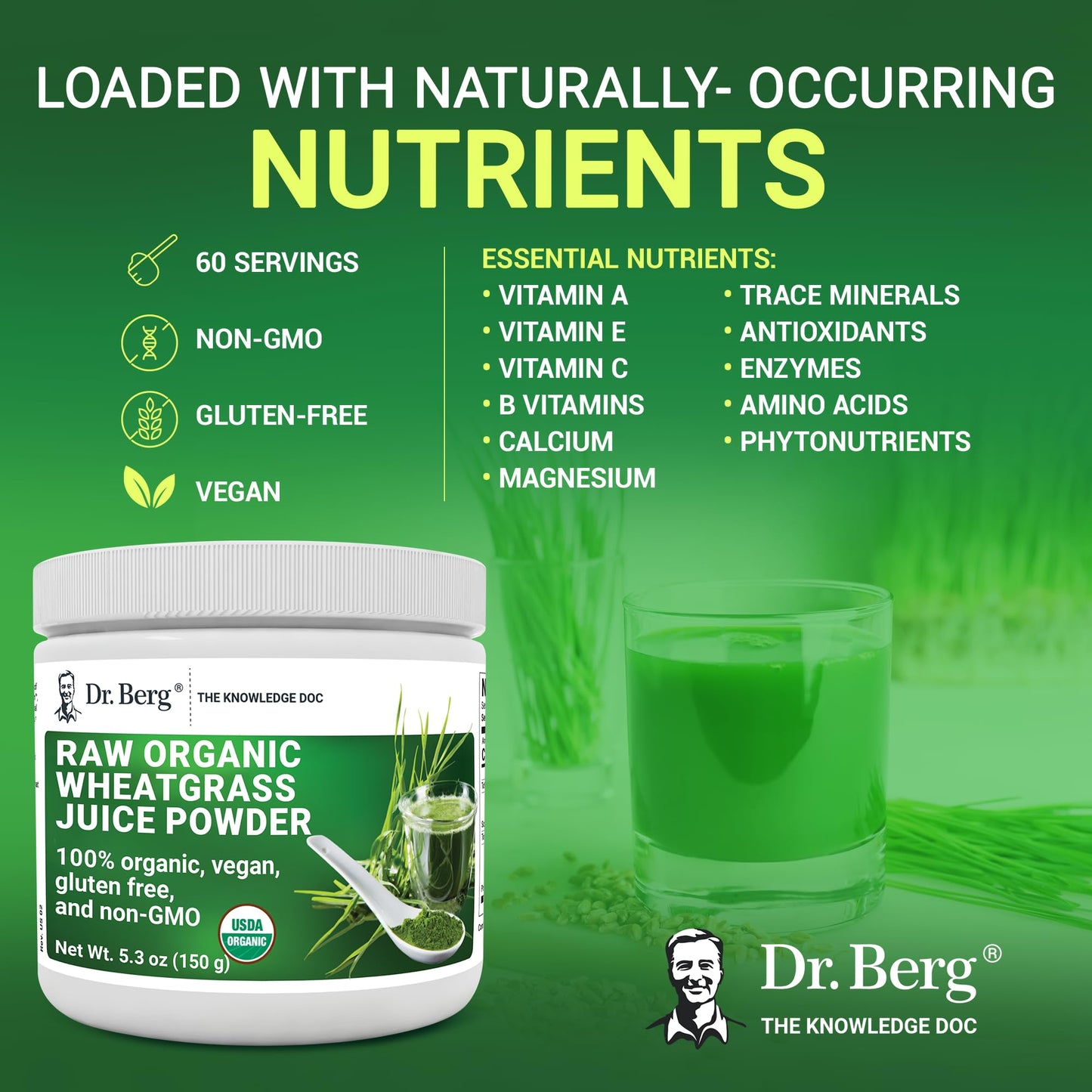 Dr. Berg's Wheatgrass Superfood Powder - Raw Juice Organic Ultra-Concentrated Rich Dr. Berg NutritionalsBuy Supplements Australia