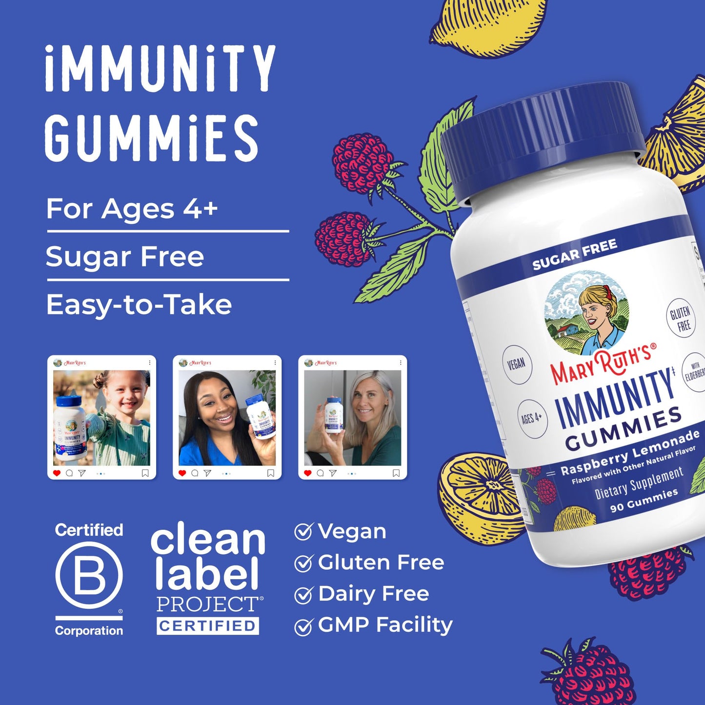 MaryRuth Organics Sugar Free Immunity Gummies | Powerful Blend | Elderberry Vitamin C & Zinc | Vitamin D3 & Echinacea | Immune Support Supplement | Gummies for Kids & Adults | Vegan | Non GMO | 90ct MARYRUTH'SBuy Supplements Australia