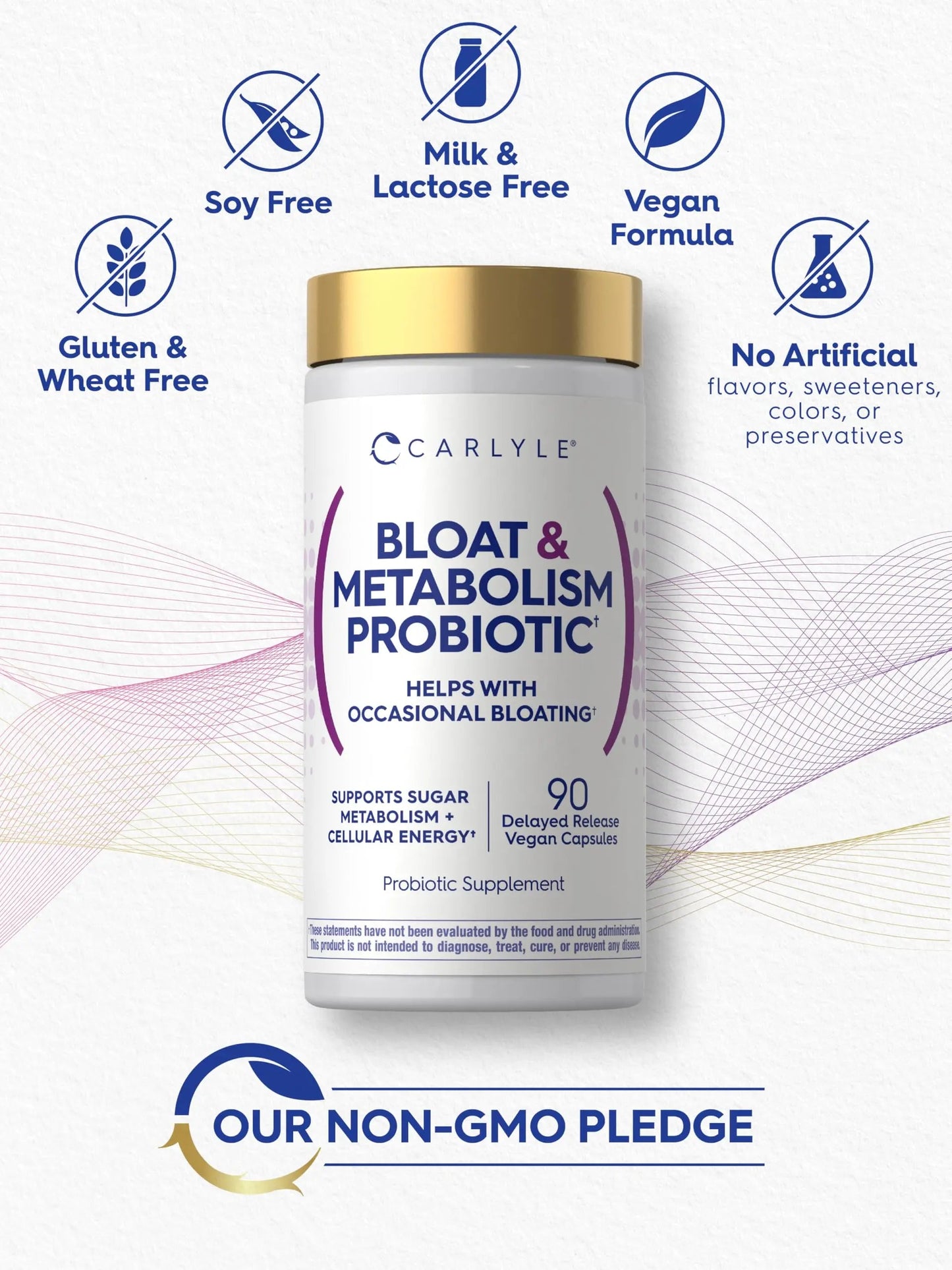 Carlyle Bloat and Metabolism Probiotic | 90 Capsules | Bloating Relief Formula | Sugar & Cellular Energy Support | for Women and Men | Vegan, Non-GMO, Gluten Free CarlyleBuy Supplements Australia