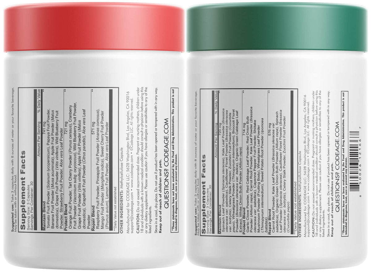 Codeage InstantFood Easy Veggies + Fast Fruits Bundle – Vegetable & Fruit Blend Capsule Supplement – Plant-Based Phytonutrient Formula – Vegan, Non-GMO – 180 Capsules CodeageBuy Supplements Australia