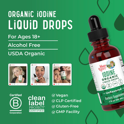 MaryRuth Organics Iodine Liquid Drops | Potassium Iodide | 1 Year Supply | 450 Servings | Thyroid Health | USDA Organic| MARYRUTH'S canada supplements