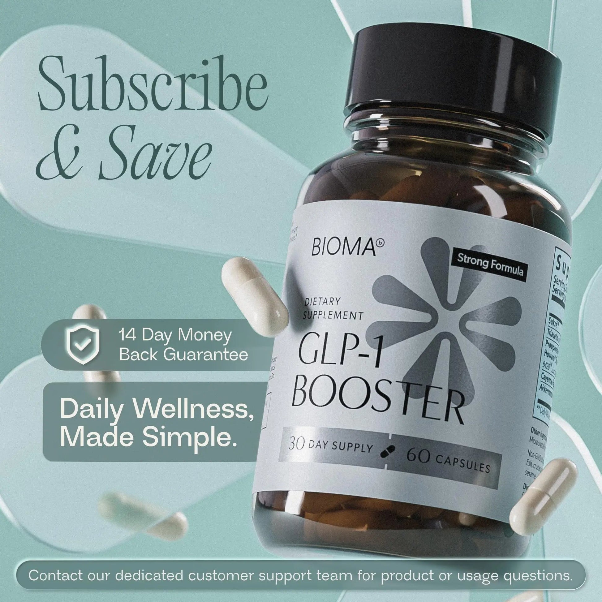 BIOMA GLP-1 Booster - Natural Appetite Control Supplement with Clinically Proven Probiotics, Prebiotics & Postbiotics - Support Weight Management & Satiety, (60 Capsules - 30 Day Supply) BIOMABuy Supplements Australia
