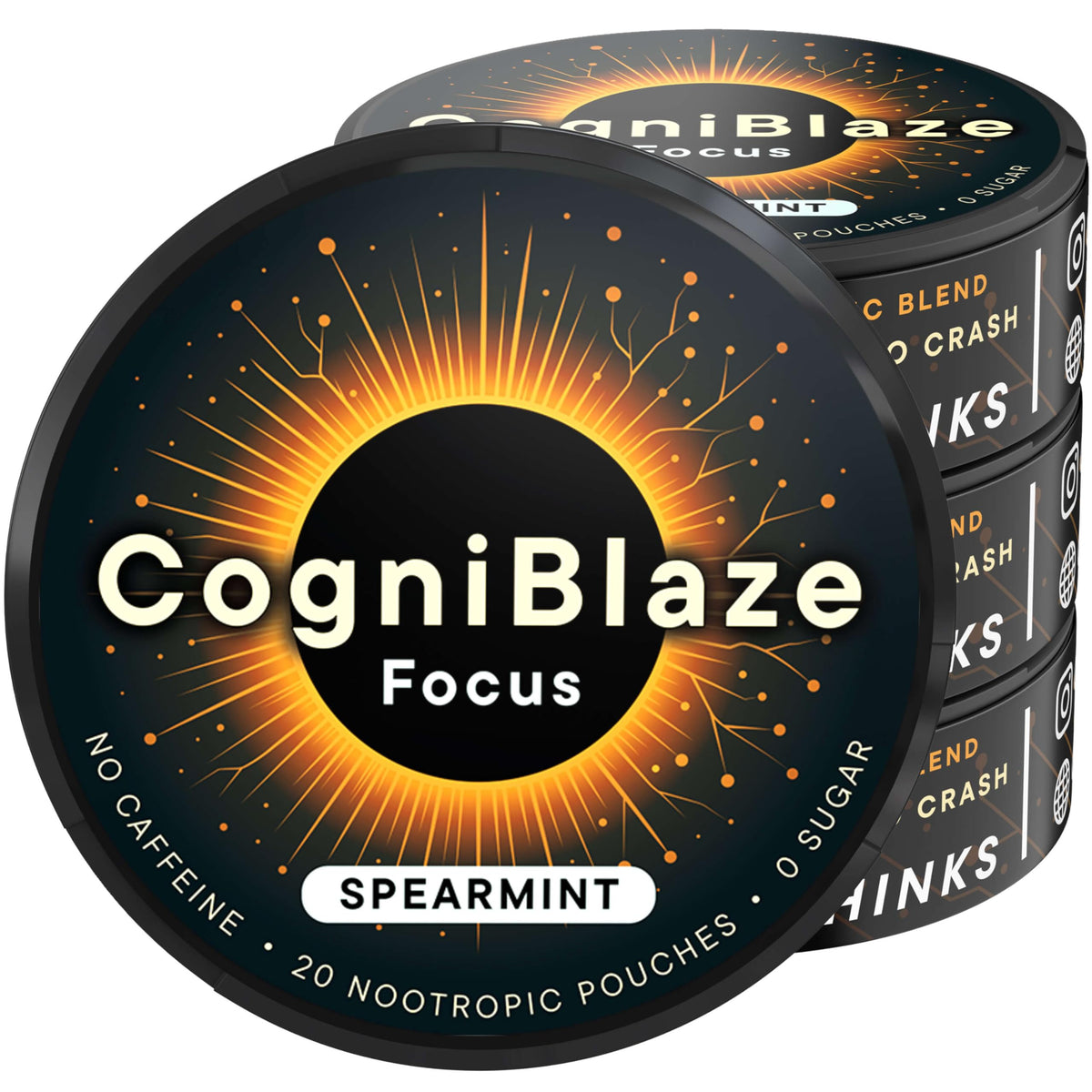 CogniBlaze Nootropic Pouches Caffeine Free (Spearmint) | 80 Focus Pouches for Clarity | 4 Pack (20 Per Can) | Mental Energy Pouches | 25mcg Huperzine A per Nootropic Pouch | Zero Calories CogniBlazeBuy Supplements Australia