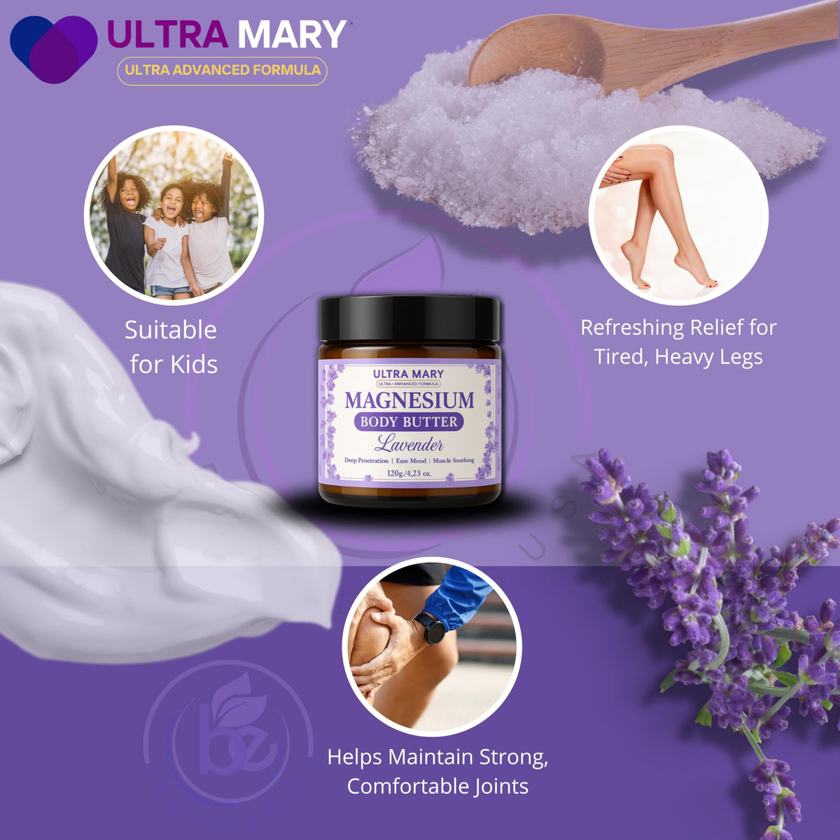 Nighttime Magnesium Cream for Pain, Nerve & Leg Cramps - Magnesium Body Butter for Sleep with Shea Butter, Jojoba Oil, Coconut Extract & Dandelion - Lavender Magnesium Lotion for Kids - 4.23oz ULTRA MARYBuy Supplements Australia