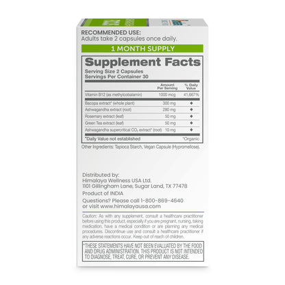 Himalaya Ashwagandha+ Focus - Herbal Focus Supplement with B12, Rosemary, Green Tea, and Bacopa Nootropics for Memory and Clarity - Vegan, Non-GMO, Gluten Free, 1690 mg, 60 Caplets HimalayaBuy Supplements Australia