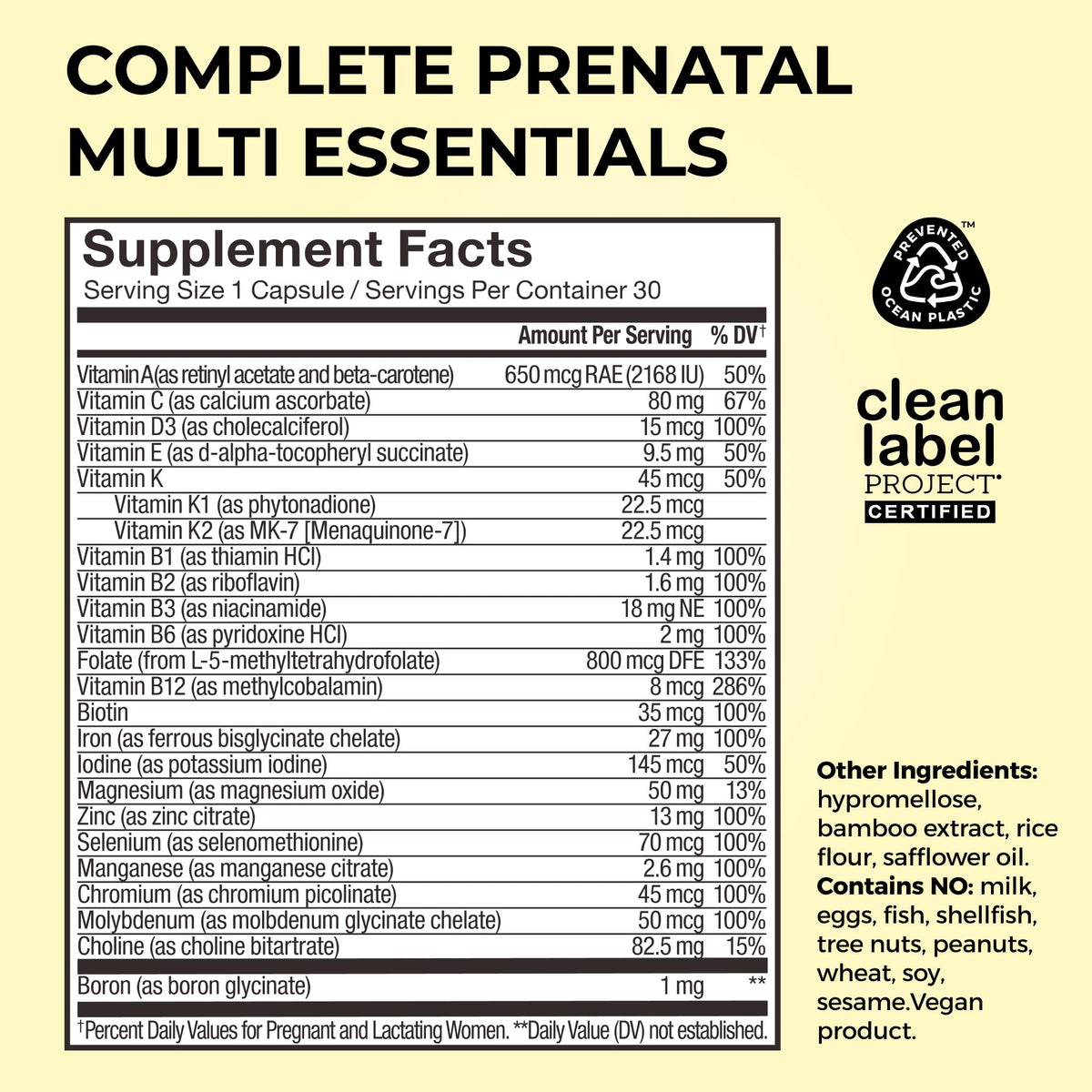 HUM Complete Prenatal Multivitamin for Women with Folate, DHA, and Choline, 23 Nutrients for Daily Support, Gluten Free, Non GMO Supplement for Pre, During, and Post Pregnancy, 30 Vegan Capsules HUMBuy Supplements Australia