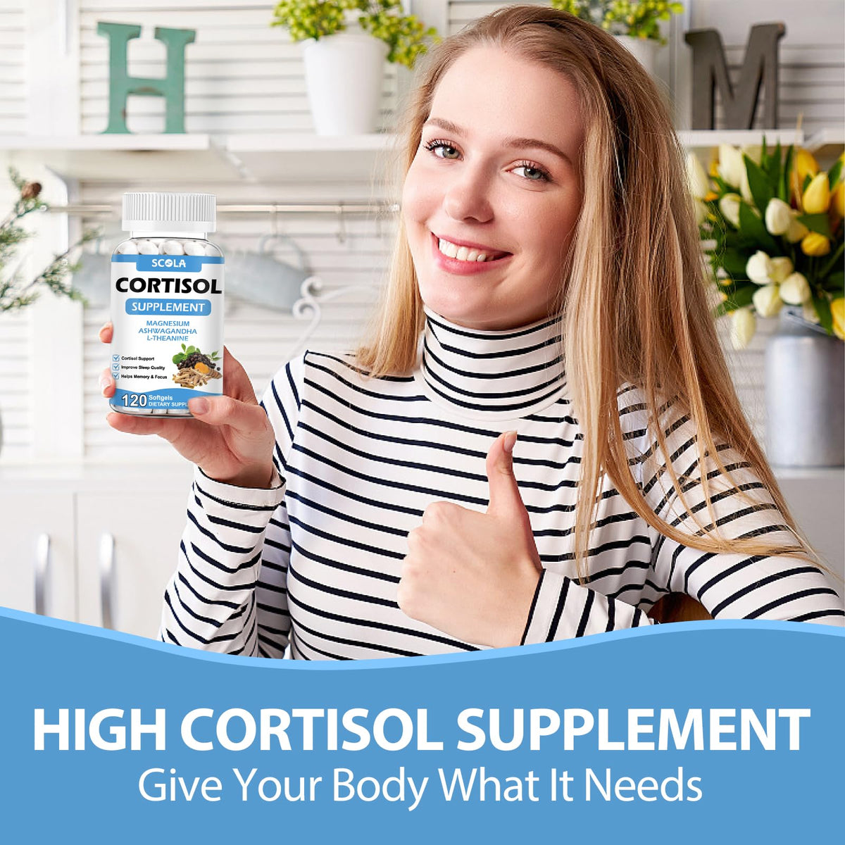 SCOLA Cortisol Supplement for Women and Men with Magnesium, Ashwagandha/L-Theanine, Cortisol Detox Manager, Cortisol Reducer Supports Relaxation & Calm, Mood, Sleep, 120 Count SCOLABuy Supplements Australia