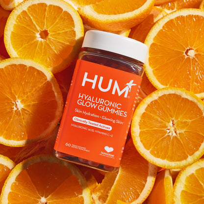HUM Hyaluronic Glow Hydrating Skin Care Supplement, with Low Molecular Hyaluronic Acid, Vitamin C from Amla Fruit, and Vitamin E, Antioxidant Support for Skin Hydration, Tangerine, 60 Vegan Gummies HUMBuy Supplements Australia