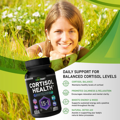 Cortisol Detox Supplement for Women Men - Control & Lower High Cortisol Level - Adrenal Health Balance Cleanse Sleep Stress Support - Magnesium Ashwagandha L-Theanine Cortisol Blocker Reducer ZeniZestBuy Supplements Australia