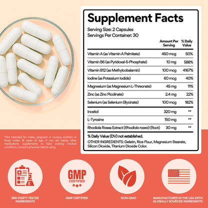 VoomVaya Go Go Thyroid - Thyroid Support for Women 30+ - Female-Focused Hormonal Balance & Thyroid Supplement with Iodine, Selenium & L Tyrosine - 3rd Party Tested - 60 Capsules VoomVayaBuy Supplements Australia