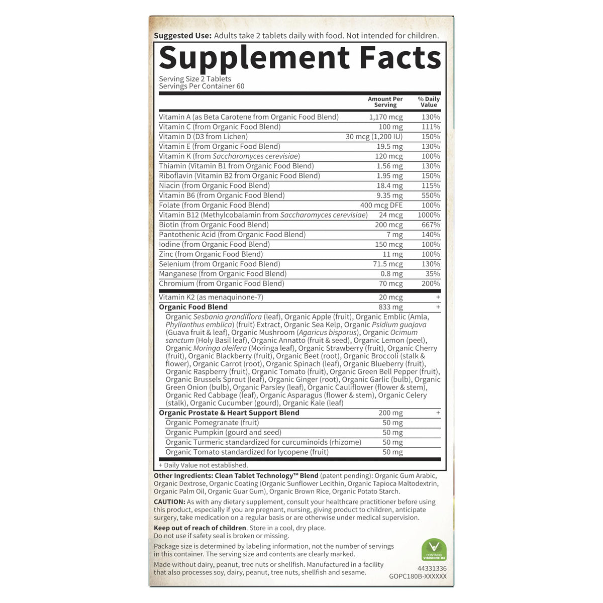 Garden of Life Organics Whole Food Multivitamin for Men 40+ 120 Tablets, Vegan Mens Multi for Health Garden of LifeBuy Supplements Australia