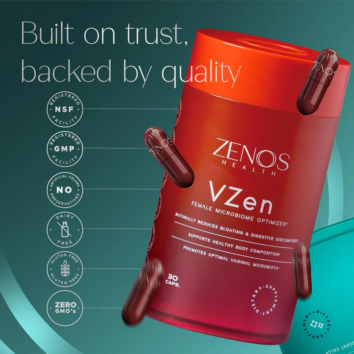 Zenos Health VZen Vaginal Probiotics for Women – Probiotics and Prebiotics for Digestive Health & Bloating Relief for Women – Improve Gut Health, Urinary Tract & Daily Wellness - Made in USA, 30 Caps Zenos HealthBuy Supplements Australia