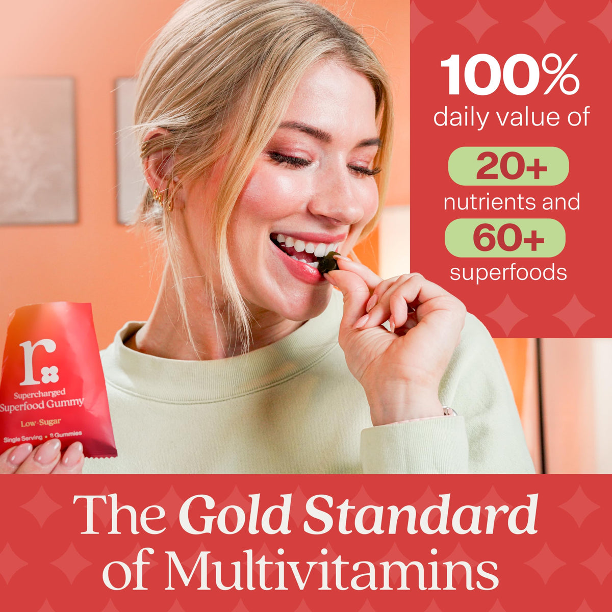Rizz Low Sugar Green Gummies - 60+ Superfoods 6g Fiber - Prebiotic and Probiotic Gummies - Vegan Multivitamins for Women & Men - Gluten Free - Mushroom,