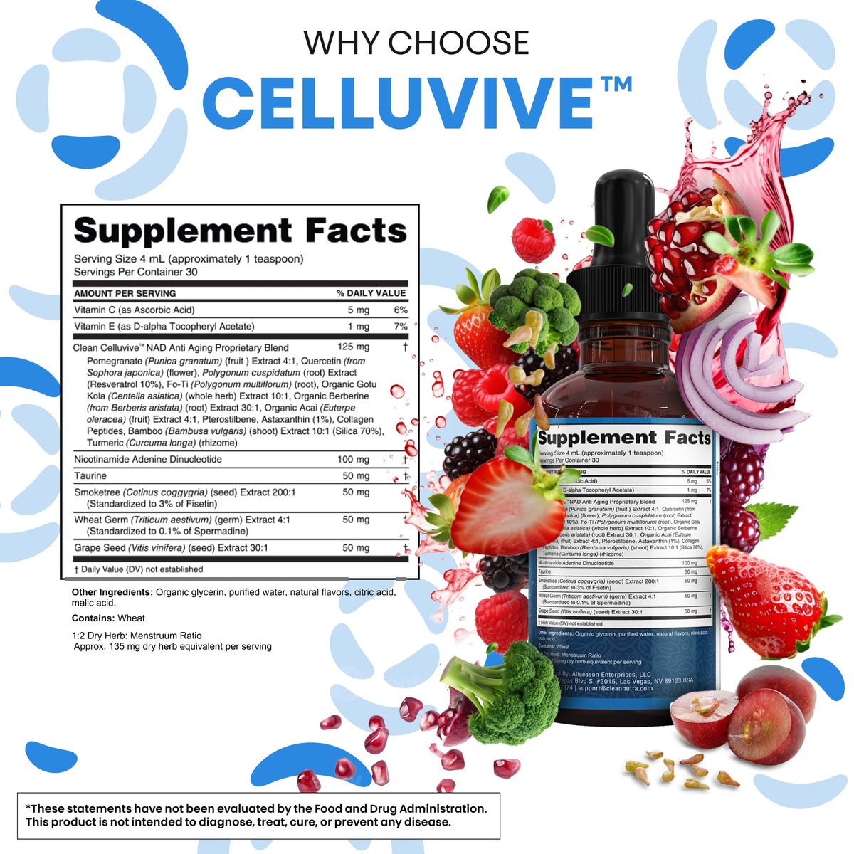 Clean Nutra NAD Liquid Supplement Drops Resveratrol Polyphenols Liposomal Taurine Fisetin Grape Seed Extract Japanese Knotweed Fo Ti Anti Aging NAD+ Nicotinamide Adenine Dinucleotide for Women & Men Clean NutraceuticalsBuy Supplements Australia