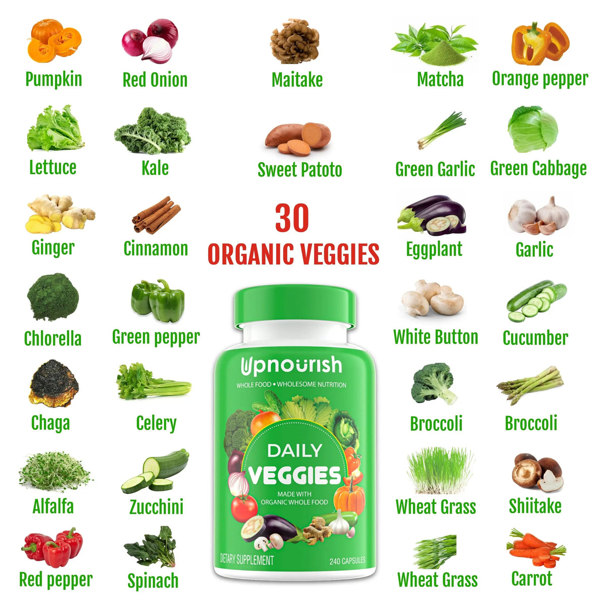 UpNourish Organic Fruits and Veggies Supplement - Support Diet Balance, Body Cleanse & Energy - 480 Fruits and Super Greens Capsules from Nature - Fruit and Vegetable Supplements for Adults & Kids UpNourish buy supplements Au
