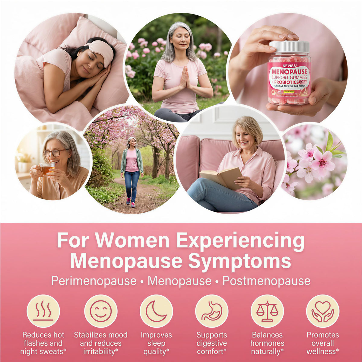 Sugar Free Menopause Supplement Gummies for Women, Menopause Probiotics (10 Billion CFU) Filled Gummy with Ashwagandha, Dong Quai & Black Cohosh for Hot Flashes, Night Sweats, Mood Swings, Gut Health NEVISSBuy Supplements Australia