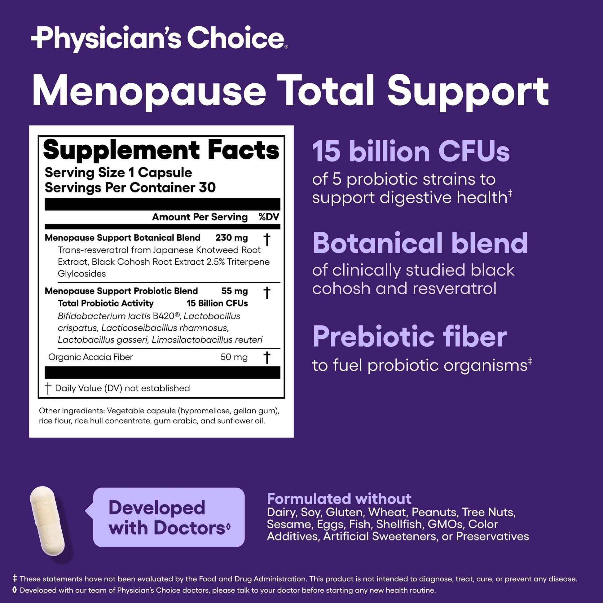 Physician's CHOICE Menopause Probiotic Supplement for Women - Supports Hormone Balance, Hot Flashes, Night Sweats, Weight Management, Bloating & Gut Health - with Black Cohosh, Resveratrol+ - 30ct Physician's CHOICEBuy Supplements Australia