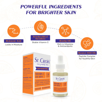 Vitamin C Face Oil Serum – 5% Oil-Soluble Vitamin C (THD Ascorbate) & Peptide Complex (Matrixyl 3000) – Hydrating with Squalane, Rosehip & Pomegranate – For Dry or Mature Skin– 1 fl oz St. Croix Products buy supplements Au
