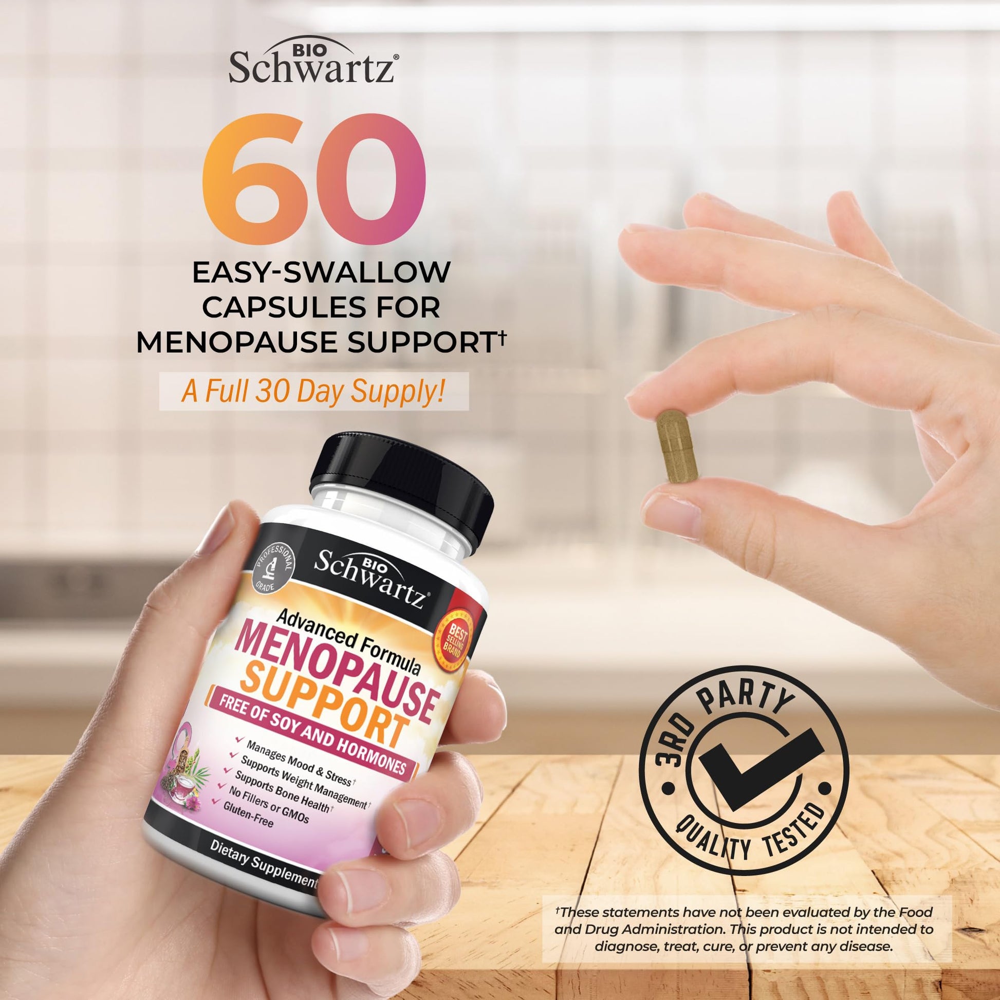 Herbal Menopause Support for Women - Supports Healthy Mood and Balance with Milk Thistle Chasteberry Black Cohosh Red Clover Turmeric Ginger - Menopause Supplements for Women - 60 Veggie Capsules BioSchwartzBuy Supplements Australia