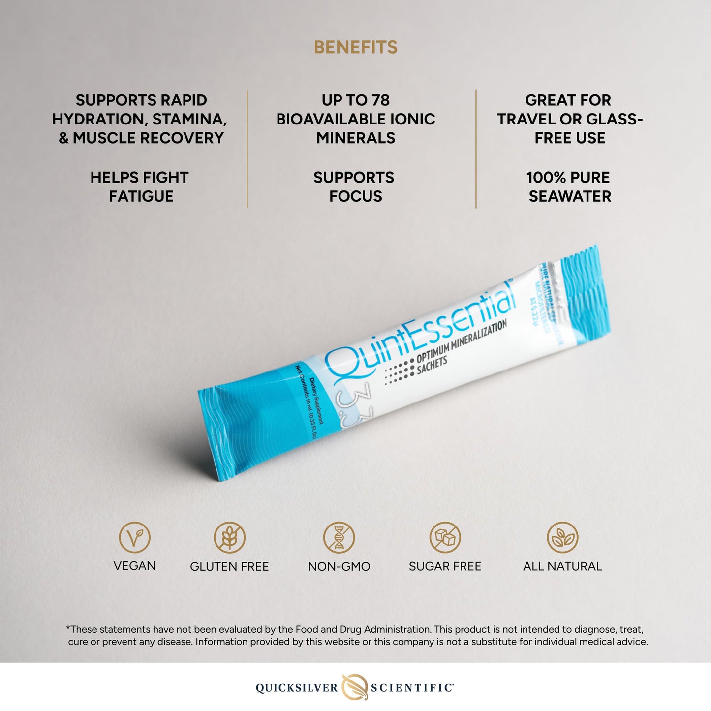 Quicksilver Scientific Quintessential 3.3 Sachets - Hypertonic Solution - Filtered Sea Water Hydration Packets - Liquid Minerals for Muscle Recovery, Stamina + Mineral Replenishment (30 Count) Quicksilver ScientificBuy Supplements Australia