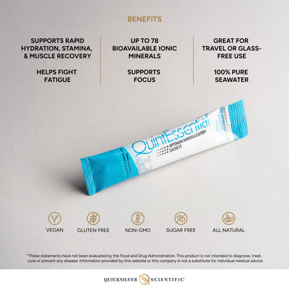 Quicksilver Scientific Quintessential 3.3 Sachets - Hypertonic Solution - Filtered Sea Water Hydration Packets - Liquid Minerals for Muscle Recovery, Stamina + Mineral Replenishment (30 Count) Quicksilver ScientificBuy Supplements Australia