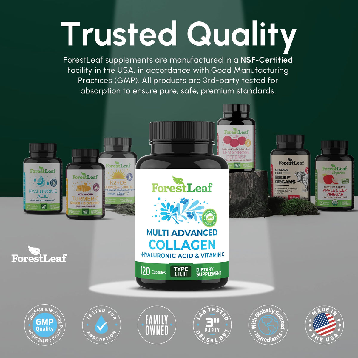 ForestLeaf Multi Collagen Pills with Hyaluronic Acid + Vitamin C | Hydrolyzed Collagen Supplements for Women or Men | Multi Collagen Capsules Peptides for Skin, Wrinkles, 240 ForestLeaf buy supplements Au