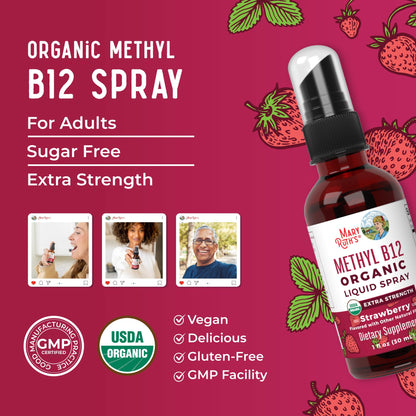 MaryRuth Organics Vitamin B12 Liquid Spray | Vegan, Non-GMO, Gluten-Free | USDA Organic Supplement | Energy & Nervous System Support | B12 Vitamins for Women & Men | 720 mcg | 1 Fl Oz MARYRUTH'SBuy Supplements Australia