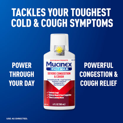 Mucinex Fast-Max Severe Congestion & Cough Medicine, Maximum Strength Symptom Relief, Over-The-Counter Medication, Cold Medicine, Cough Suppressant, Expectorant, Nasal Decongestant, 6 FL OZ Mucinex buy supplements Au