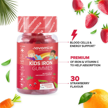 Kids Iron Gummies – Iron Supplement for Kids – Energy & Immune System – Vegan novominsBuy Supplements Australia