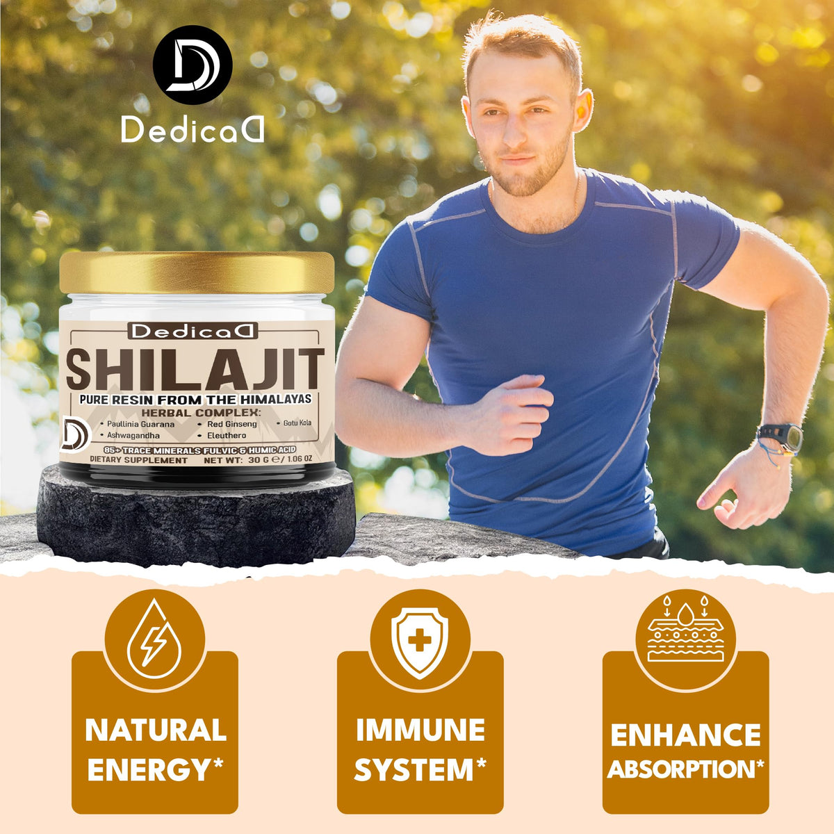 DEDICAD 30g Shilajit Resin with Herbal Complex - Paullinia Guarana, Gotu Kola Leaf & More - Shilajit Pure Himalayan Organic for Immune System, Energy Production, Brain Health & Stamina DEDICAD buy supplements Au