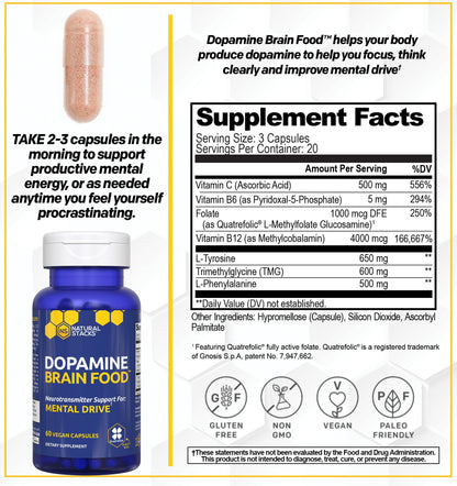 NATURAL STACKS Dopamine Brain Food + Magtech Magnesium Bundle - Chelated Magnesium Complex - Supports Brain Health & Mental Drive* - 150 Total Capsules NATURAL STACKSBuy Supplements Australia
