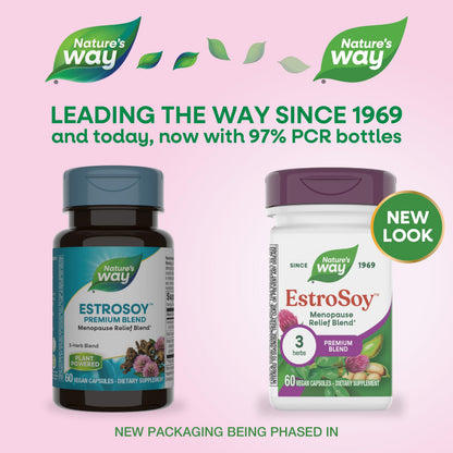 Nature's Way EstroSoy, Menopause Relief Blend*, Helps Relieve Menopausal Symptoms*, Black Cohosh, Fermented Soy Extracts, Red Clover, 60 Vegan Capsules (Packaging May Vary) Nature's WayBuy Supplements Australia