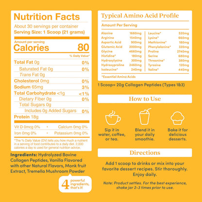 Further Food Vanilla Collagen Peptides Powder with Tremella Mushroom – 100% Grass-Fed, Hydrolyzed Type 1 & 3, 20g of Collagen per Serving, Supports Skin, Hair, Nails & Joints, 22.22 Oz Further FoodBuy Supplements Australia