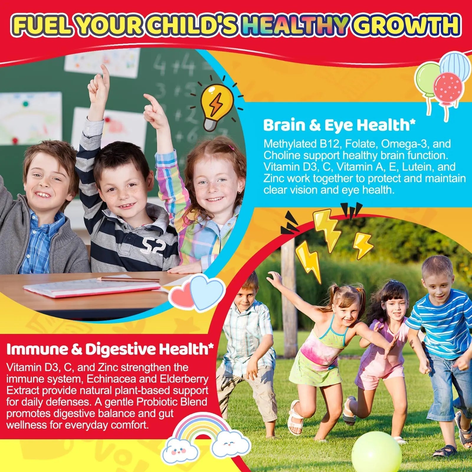 Fajeckma Organic Kids Multivitamin Gummies: Sugar Free Multi Vitamin Gummy with Vitamins D3 Iron Omega Probiotic Elderberry Calcium Zinc Dha Fajeckma