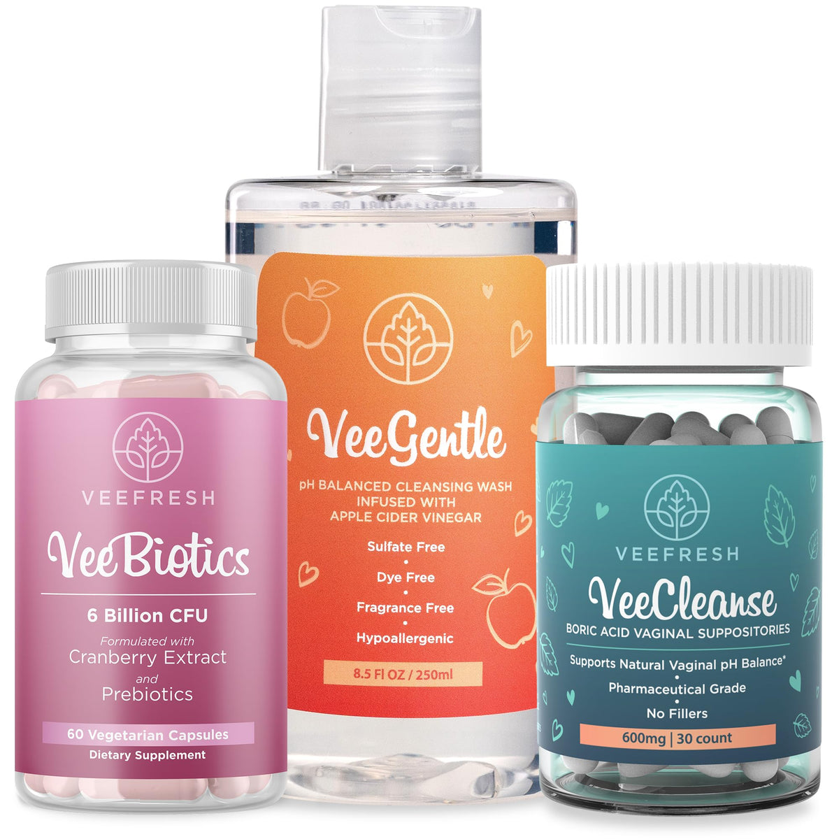 VeeBalance Bundle – Boric Acid Suppositories, Feminine Wash & Cranberry Probiotics for Women – pH Balance & Freshness Support VeeFreshBuy Supplements Australia