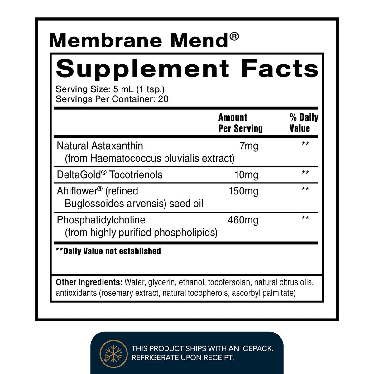 Quicksilver Scientific Membrane Mend - Brain, Cellular & Healthy Aging Support with Phosphatidyl Choline (PC), Vitamin E Tocotrienols, Ahiflower Oil & Astaxanthin Supplements (3.38oz / 100ml) Quicksilver ScientificBuy Supplements Australia