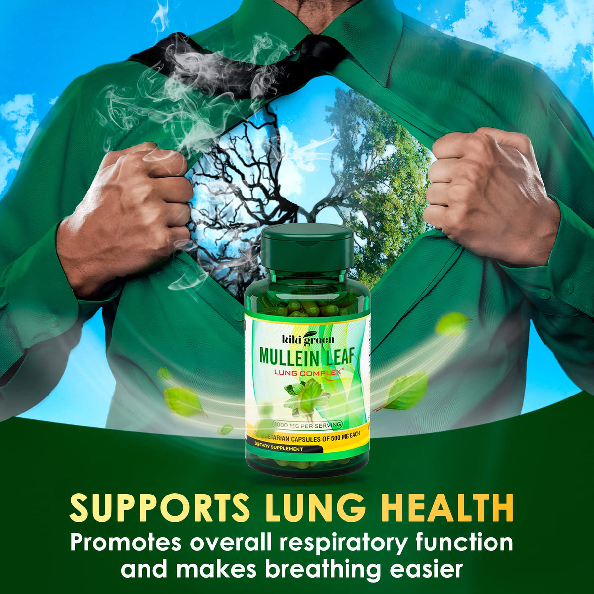 KIKI Green Mullein Leaf Extract Capsules - Herbal Respiratory Supplement - for Lung Cleans KIKI GreenBuy Supplements Australia