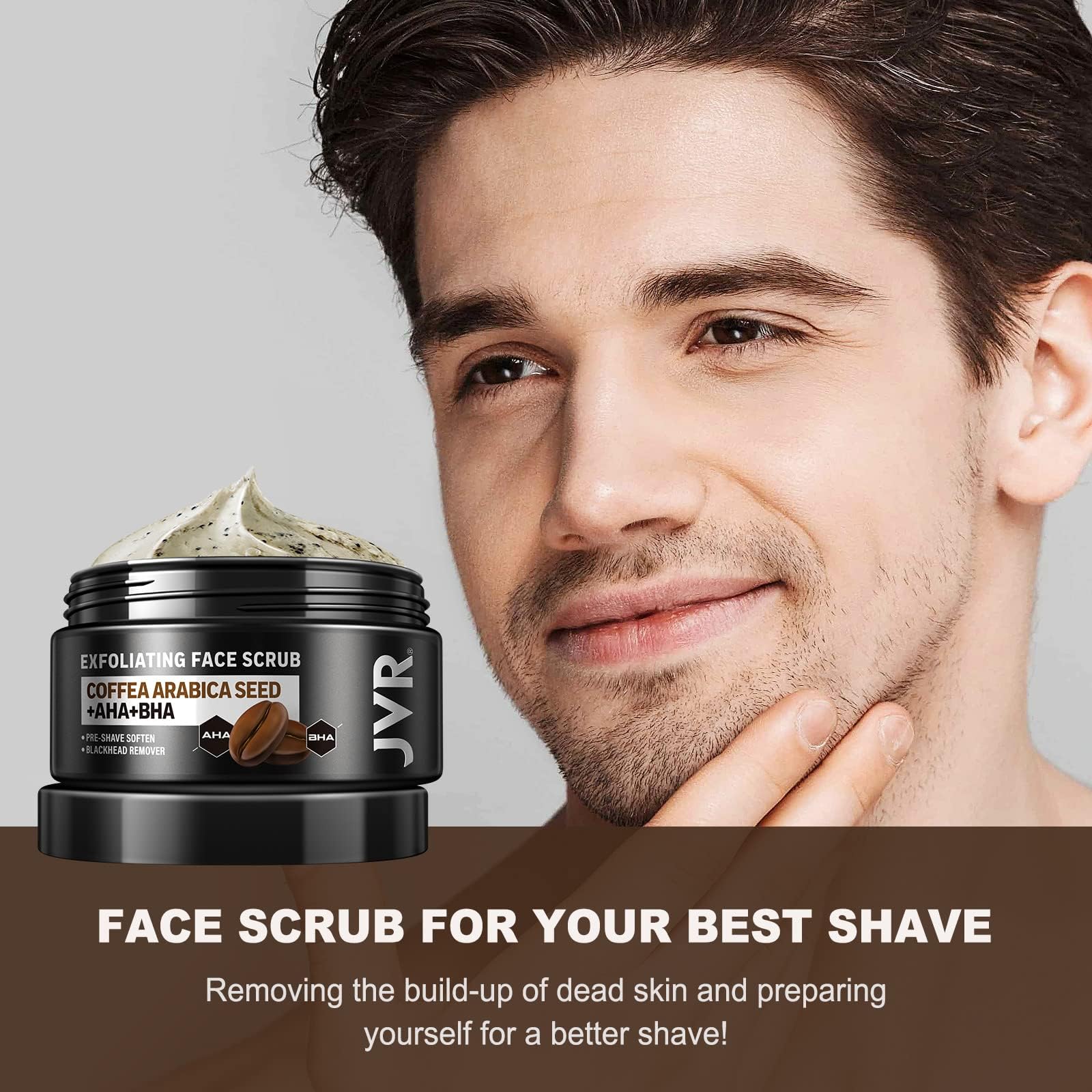JVR Face Scrub for Men, Facial Scrub for Deep Exfoliating, Cleansing Blackheads, Ingrown Hair, Pre-shave Soften, Organic Formulated with Coffee Extract, AHA and BHA Face Exfoliator (4.23 oz) JVR buy supplements Au