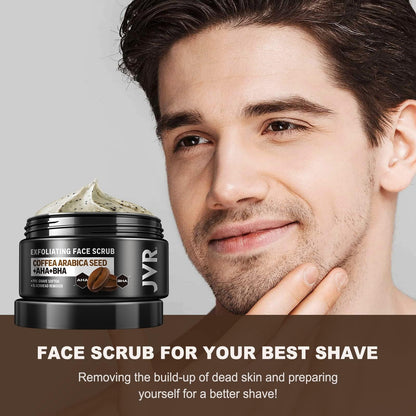 JVR Face Scrub for Men, Facial Scrub for Deep Exfoliating, Cleansing Blackheads, Ingrown Hair, Pre-shave Soften, Organic Formulated with Coffee Extract, AHA and BHA Face Exfoliator (4.23 oz) JVR buy supplements Au