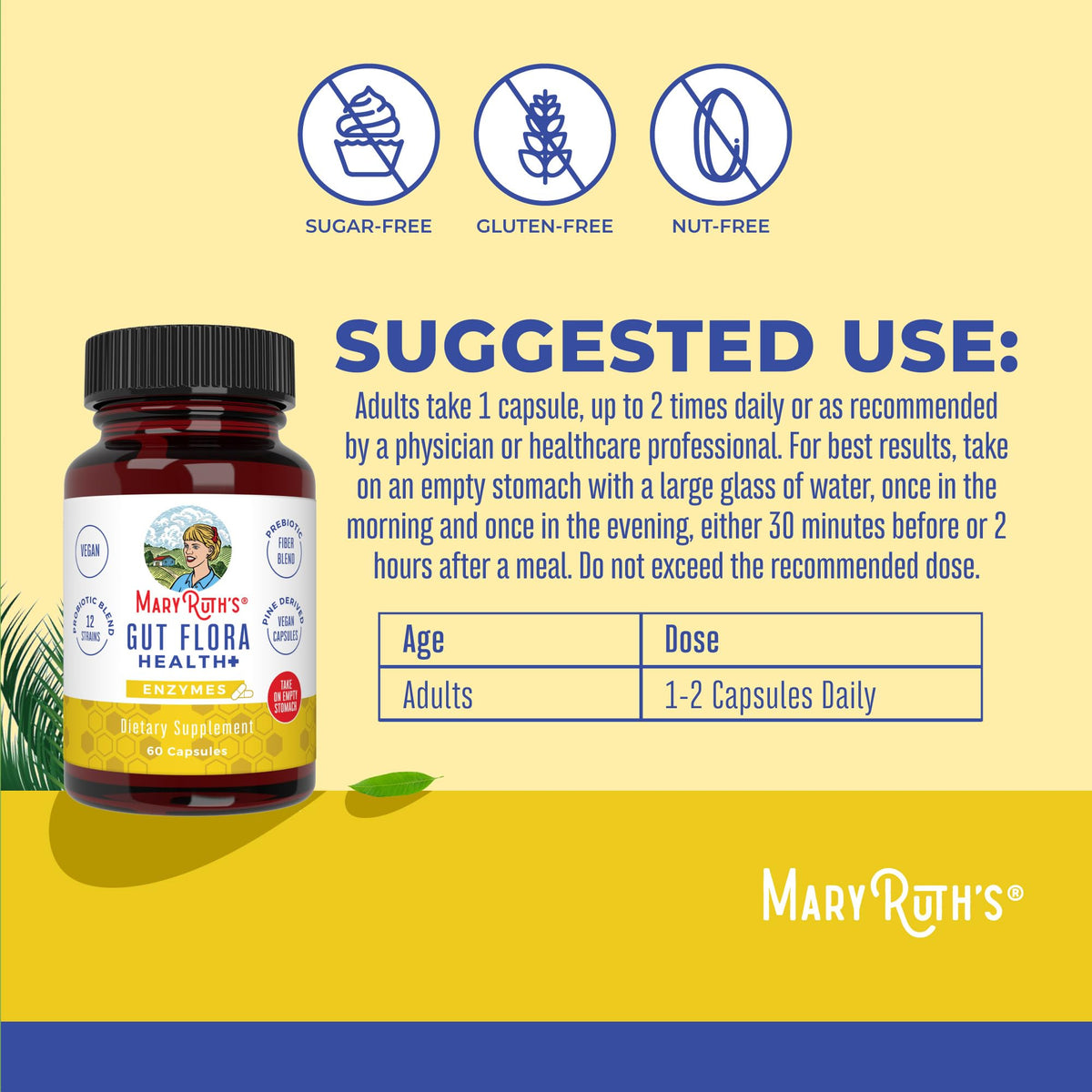MaryRuth Organics Gut Flora Health+ Enzymes | Up to 2 Month Supply | Prebiotic Probiotic Digestive Enzymes Blend for Healthy Gut Biome & Digestive Support | Gastrointestinal Health | 60 Capsules MARYRUTH'SBuy Supplements Australia