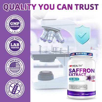 I LOVE HEALTH Saffron Supplement – 88.5mg with Magnesium Glycinate, Ashwagandha & L-Theanine for Stress Relief, Calm Mood & Emotional Balance – Made in USA – 60 Capsules I LOVE HEALTH buy supplements Au