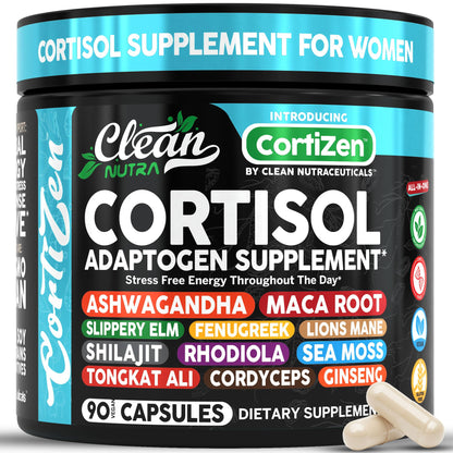 Clean Nutra Cortisol Supplements For Women | Maca Root Ashwagandha Cortisol Detox Manager Reducer + Slippery Elm Fenugreek Lions Mane Shilajit Rhodiola Sea Moss Tongkat Ali Cordyceps Ginseng Beet Root Clean NutraceuticalsBuy Supplements Australia