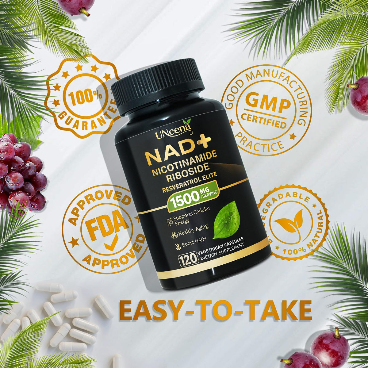 UNcena NAD Supplement 1500mg - Liposomal NAD+ Nicotinamide Riboside with Resveratrol, NAD Plus Boosting - Support Cellular Health, Stamina & Healthy Aging for Women & Men- 120 Capsules UNcenaBuy Supplements Australia
