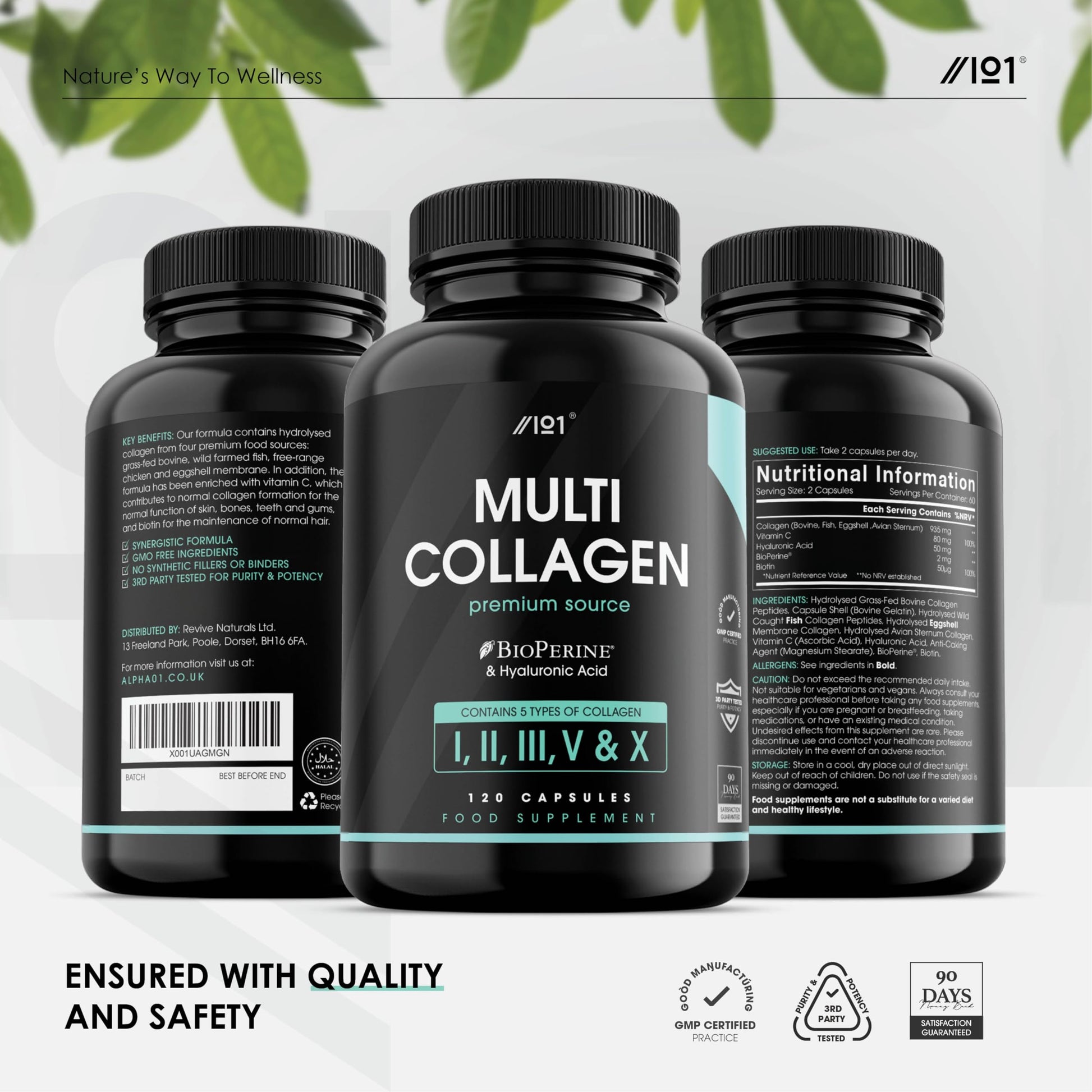 Multi Collagen Capsules - 120 Capsules - Types I, II, III, V & X - Wild Caught Fish, Grass Fed Bovine, Eggshell Revive NaturalsBuy Supplements Australia