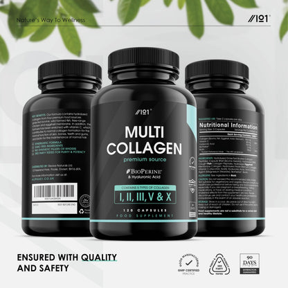 Multi Collagen Capsules - 120 Capsules - Types I, II, III, V & X - Wild Caught Fish, Grass Fed Bovine, Eggshell Revive NaturalsBuy Supplements Australia