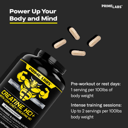 Prime Labs Creatine HCl Capsules - with CON-CRĒT®, Rhodiola Root Extract, & L-Theanine - Muscle Support, Endurance, Cognitive Function - for Men & Women - 60 Pills Prime LabsBuy Supplements Australia