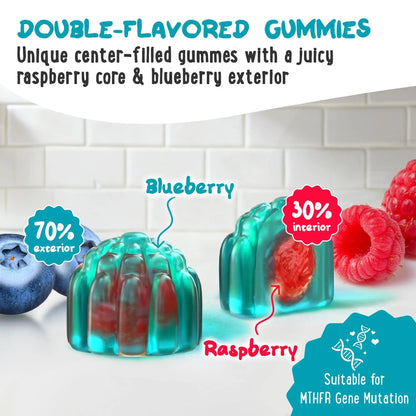 Center-Filled 5-MTHF Folate L-MethylFolate Sugar-Free Gummies - MTHFR Supplement Support with Methylated B1, B6 and Methyl B12 Multivitamins OH MY CHEWY