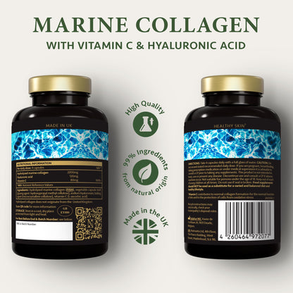 Marine Collagen Capsules with Hyaluronic Acid + Vitamin C 2400mg - High Strength Collagen SatinNaturelBuy Supplements Australia