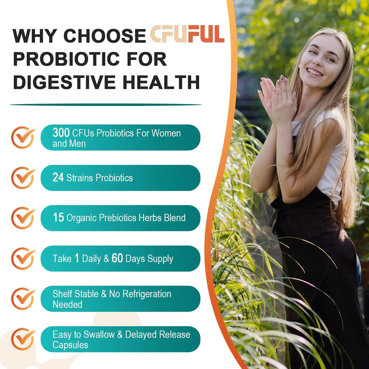 Probiotics for Women & Men - 300 Billion CFU, 24 Strains Probiotic + 15 Organic Herbs Prebiotics Blend, for Overall Digestive Gut Health, Immune, Constipation & Bloating, Shelf Stable - 4 Month Supply CfufulBuy Supplements Australia