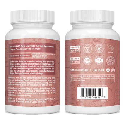 Boric Acid Suppositories for Women | 600mg | for pH Balance, Vaginal Odor & Itching | Feminine Intimate Health SMNutritionBuy Supplements Australia